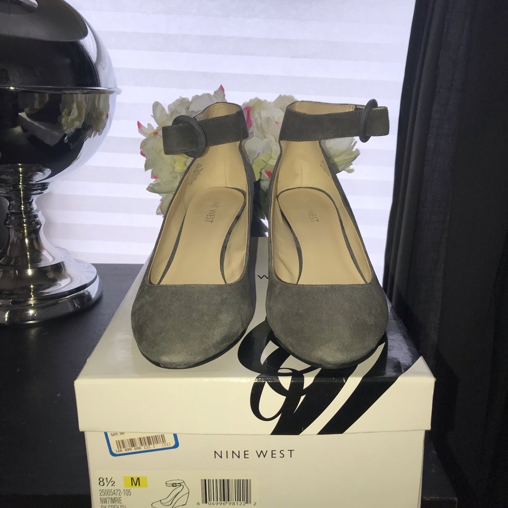 Gray Nubuck Nine West Ankle Strap Shoes